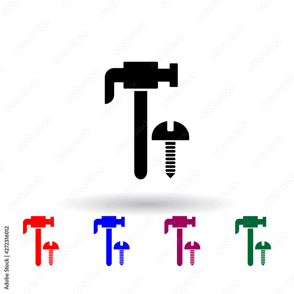 Poster hammer and screw multi color icon. elements of engineering set. simple icon for websites, web design
