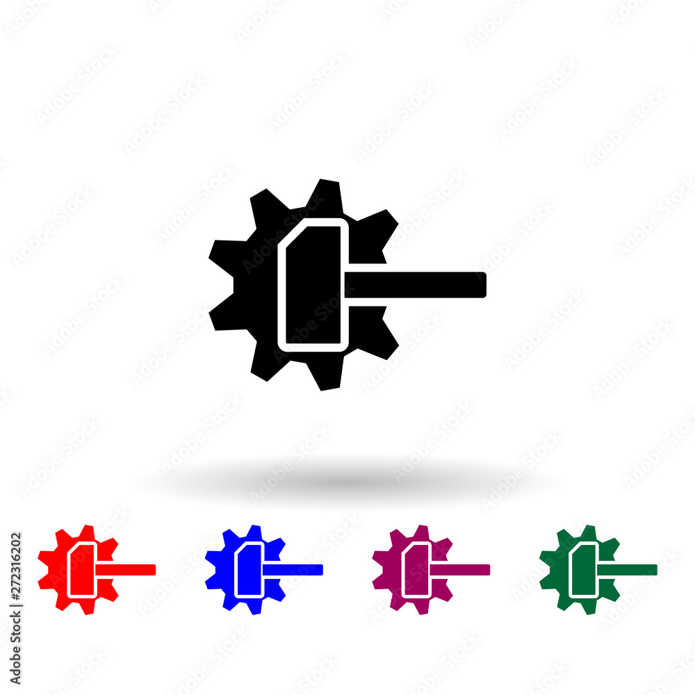 Poster hammer and mechanism multi color icon. elements of engineering set. simple icon for websites, web de