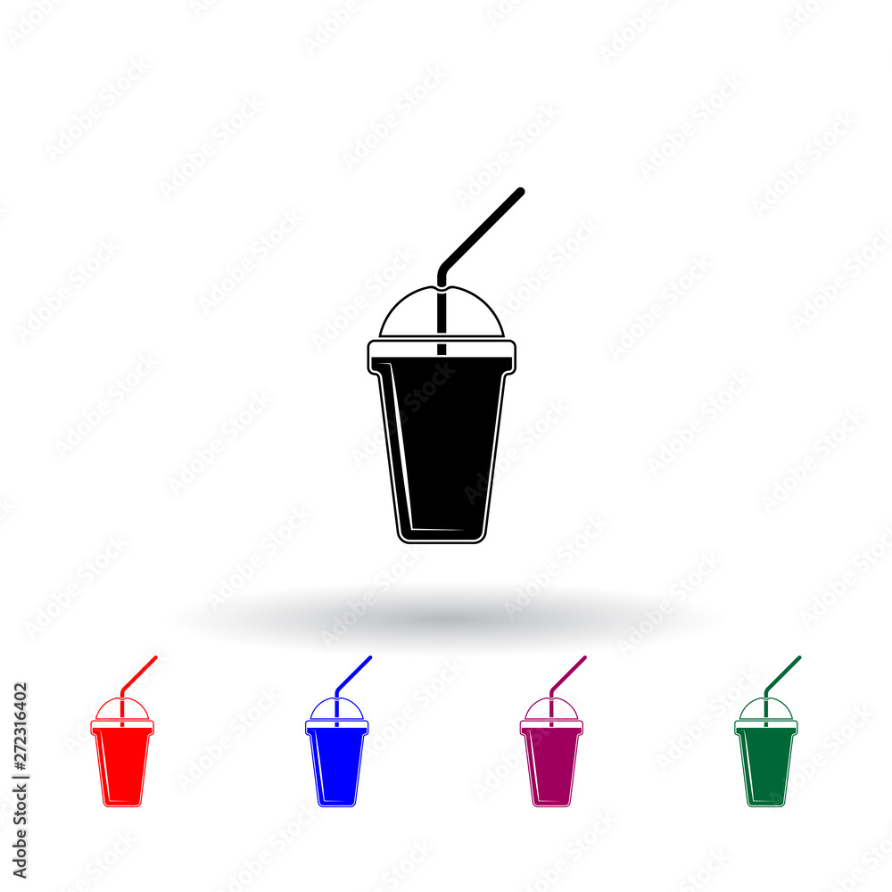 Poster plastic cup with juice multi color icon. elements of drink set. simple icon for websites, web design