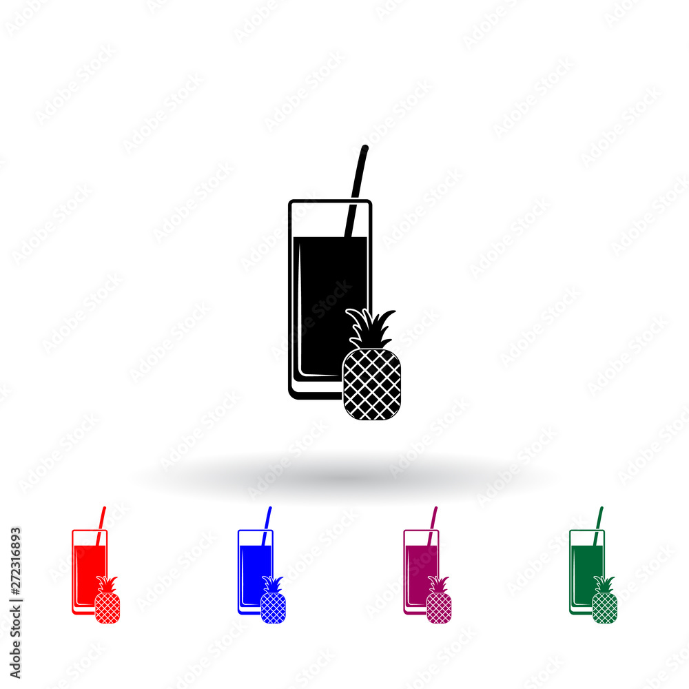 Poster pineapple juice in a glass multi color icon. elements of drink set. simple icon for websites, web de