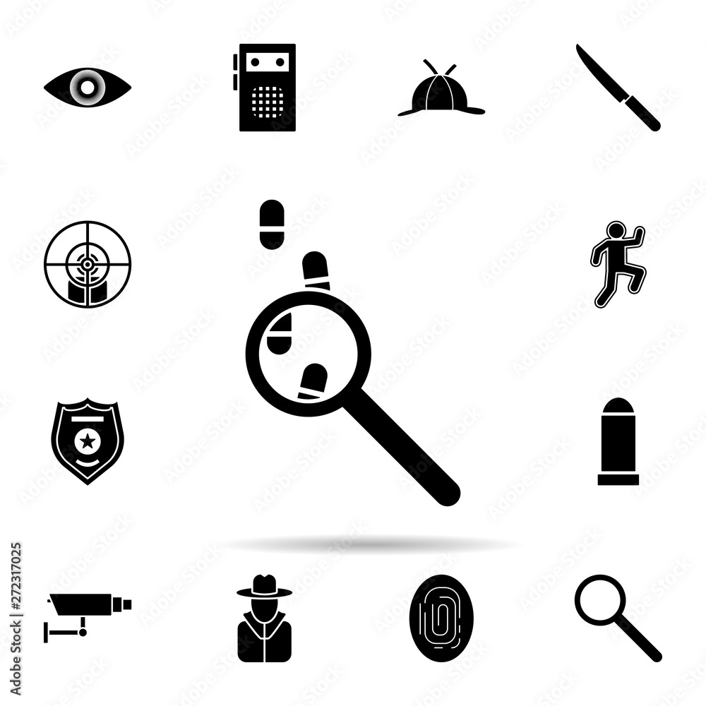 Aufkleber magnifier and traces icon. universal set of dedective for website design and development, app develo