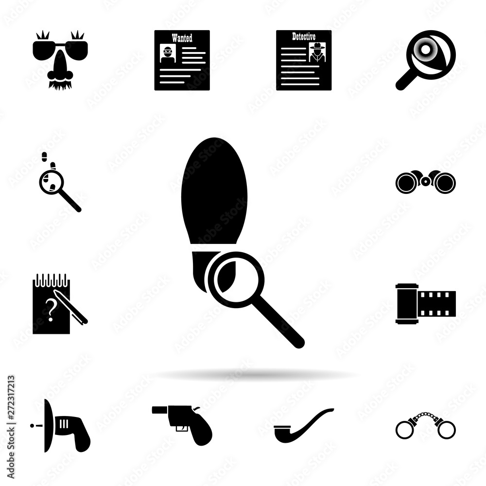 Poster loupe and footprint shoe icon. universal set of dedective for website design and development, app de