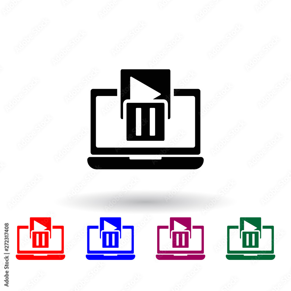 Poster multimedia in laptop multi color icon. elements of concentration set. simple icon for websites, web 
