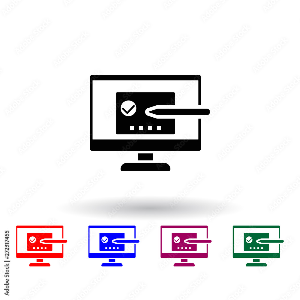 Poster computer check multi color icon. elements of concentration set. simple icon for websites, web design