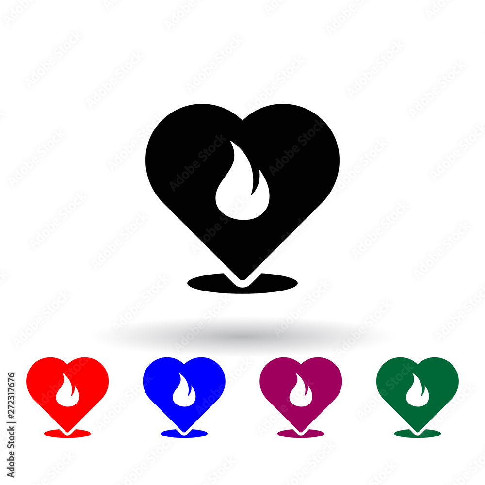 Poster burning heart multi color icon. elements of concentration set. simple icon for websites, web design,