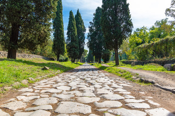 walking along the appia antica, ancient road of rome