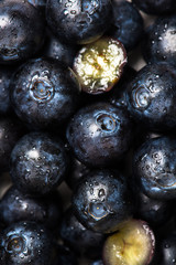 Close up of fresh summer berries such as blueberries, macro background image, top view
