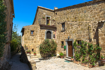 old houses in medieval village of civita di bagnoregio, italy