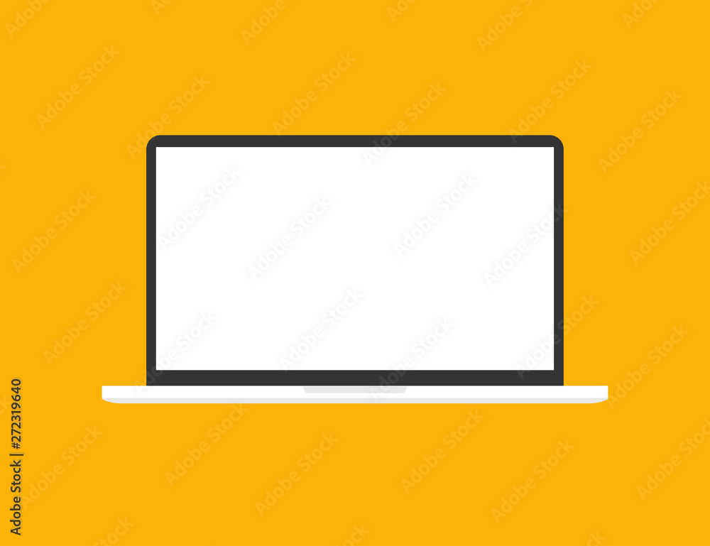 Poster laptop in trendy flat style with empty screen. mock up template. notebook with blank display.