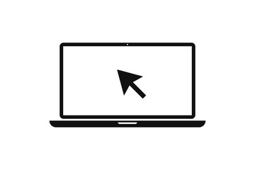 Laptop with pointer or cursor icon isolated. Notebook screen template. Display with clicking mouse.