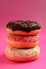 donuts on pink background