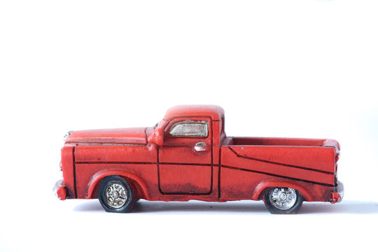 red pickup truck isolated on white background