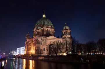 berliner dom from the river by night, berlin 