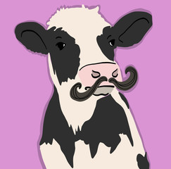 Cow with Mustache Illustration