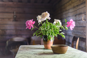 bouquet of colored flowers on the table
