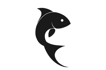 curved fish silhouette icon. isolated vector image of wild sea animal