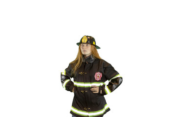 Teen firefighter isolated on white