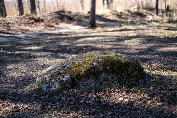 large rock in sand in countryside