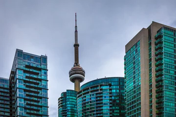 Tuinposter Toronto, CANADA - November 20, 2018: Landscape view in busy city of Toronto with skyscrapers and legendary CV Tower © Deyan