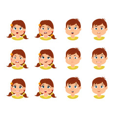 Collection of various emotion expression avatar cutes girl and boy. Set of facial emotions, happy, angry, sad, funny, crying. Vector illustration in cartoon style.