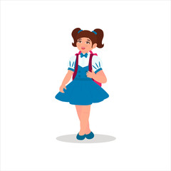 Vector illustration of a cute girl in uniform with school bag on the white background. Icon can use for presentation, cards, banner, poster