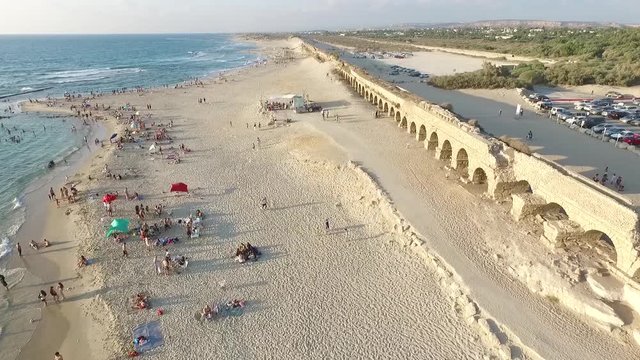 Aerial view of Beach and Aqueduct at Caesarea. Israel. DJI-0020-02