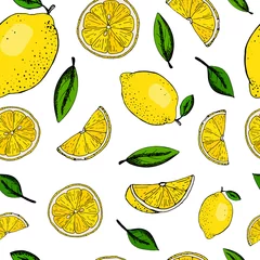 Cercles muraux Citrons modèle sans couture avec des citrons et des feuilles