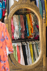colorful flowering dresses, skirts in the store from Istanbul.