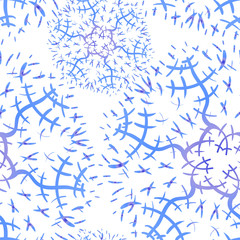 Vector seamless pattern with snowflakes on a white background. Hand drawing style. Elements of blue and purple with a gradient for the design of a winter theme - Christmas, New Year, cold, frost.