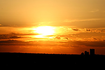 sunset over farm