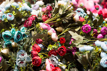 colorful artificial flowers in the store.