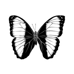Hand drawn sketch of butterfly in black color. Isolated on white background. Drawing for posters, decoration and print. Vector illustration