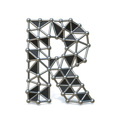 Wire low poly black metal Font Letter R 3D