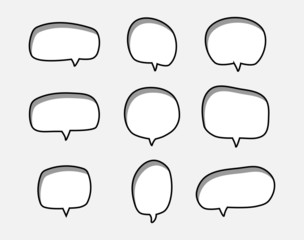 bubbles speech doodle set of different shapes and sizes. empty comic. text box. conversation chat. Boom isolated. Black line. vector illustration