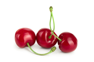 Sweet red cherries isolated on white background macro