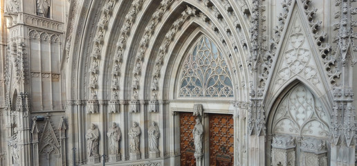 Aerial view in street of Barcelona. Catalonia,Spain. Year 2017