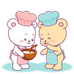 Cute little bears cooking together