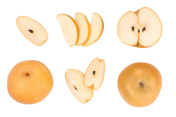 Fresh asian pear isolated on white background. Top view. Flat lay. Set or collection