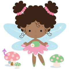 Cute curly garden fairy vector cartoon illustration