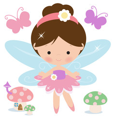 Cute little garden fairy vector cartoon illustration