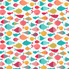 Seamless vector pattern with various fishes.