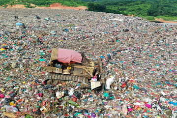 Plastic pollution crisis. Huge landfill garbage dump in Malaysia