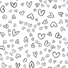 Heart doodle seamless pattern. Hand drawn hearts texture background.