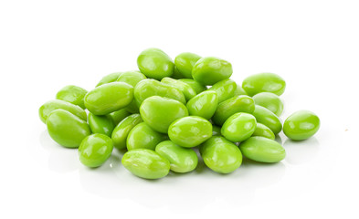 green soybeans seeds isolated on white background. full depth of field