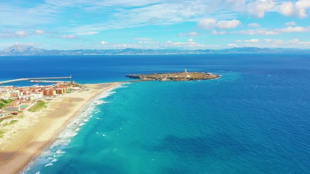 Beautiful Scenic Aerial view of Tarifa City, Spain.
