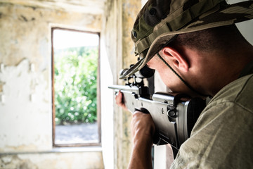 SWAT special military police force airsoft in combat action anti Terrorist intervention combat war...