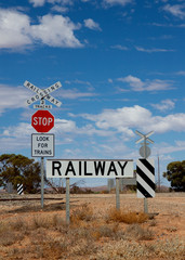 Stop sign at a railway crossing, Australia