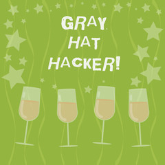 Word writing text Gray Hat Hacker. Business concept for Computer security expert who may sometimes violate laws Filled Cocktail Wine Glasses with Scattered Stars as Confetti Stemware