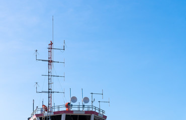 Radio mast on erodrome control tower