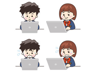 ノートパソコンを使う中高生の男女
